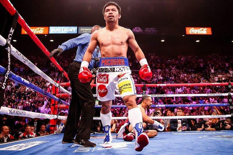 Manny Pacquiao Keith Thurman down