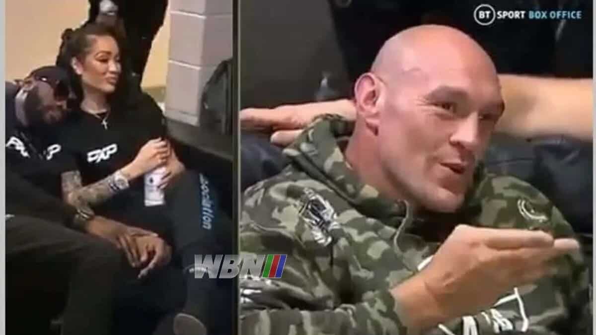 Tyson Fury blows kisses at Deontay Wilder