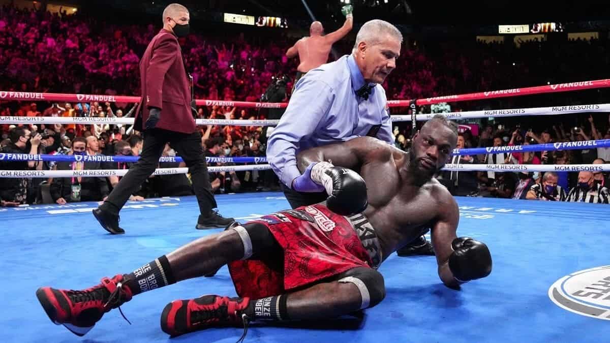 Deontay Wilder knocked down.