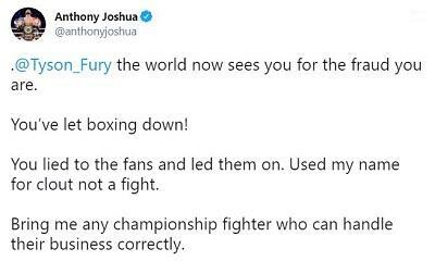 Anthony Joshua tweet