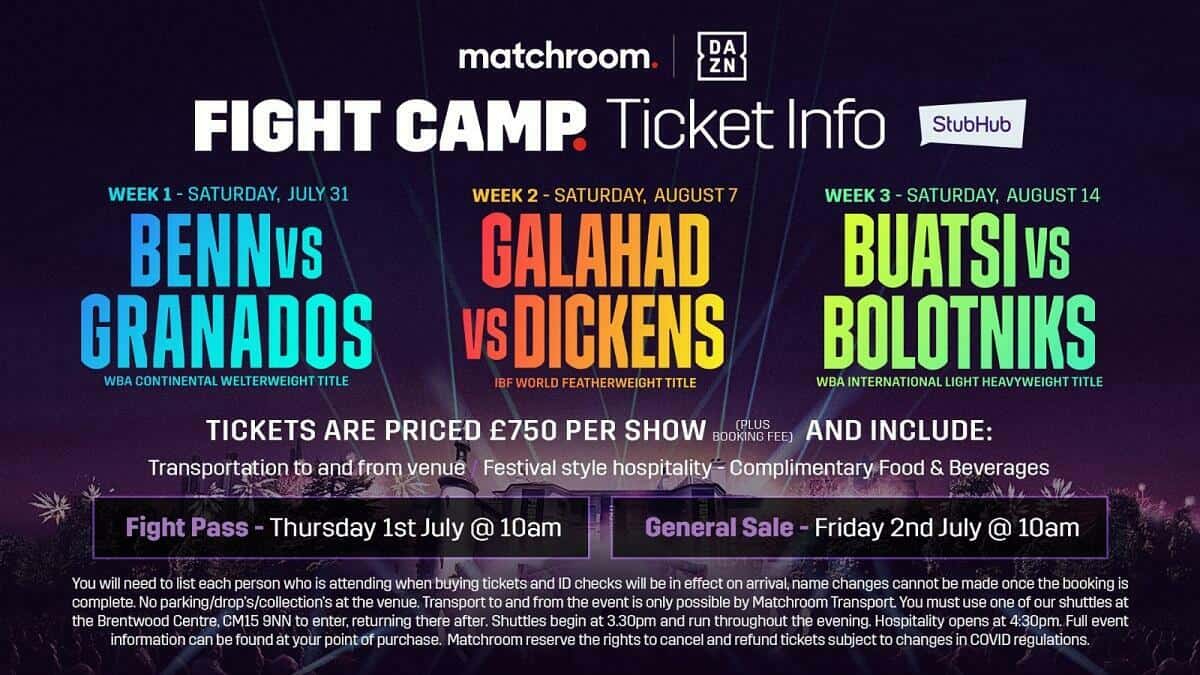 Matchroom Fight Camp prices