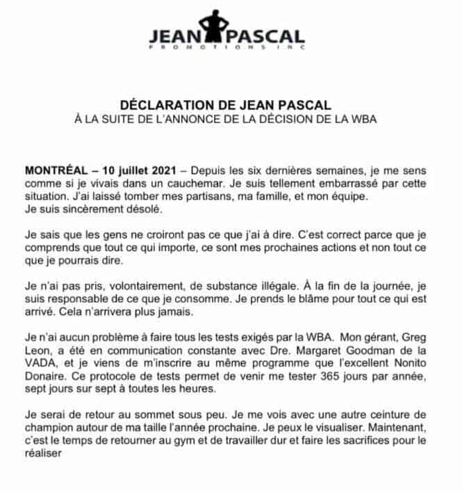 Jean Pascal statement