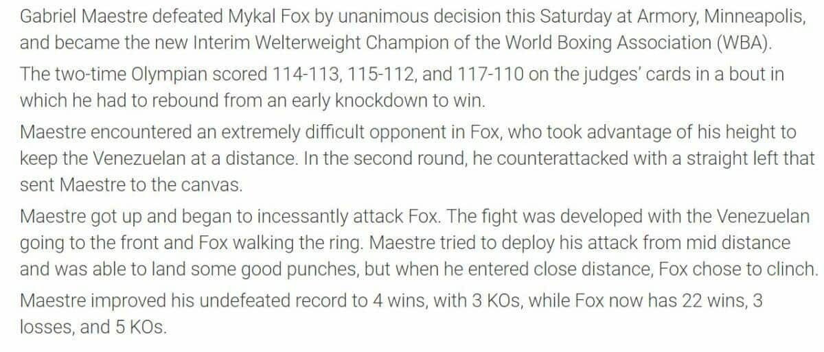 WBA Fox Maestre report
