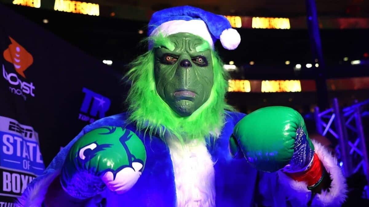 Jared Anderson future heavyweight champ dressed as The Grinch