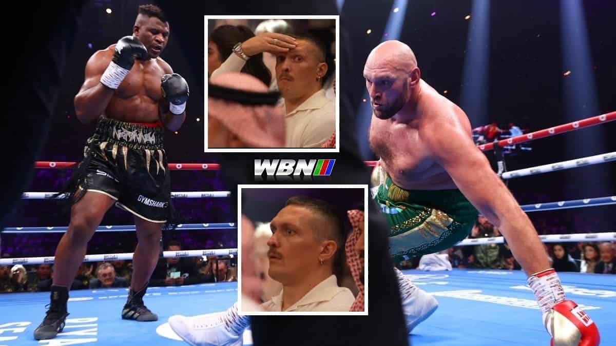 Tyson Fury goes down against Ngannou as Usyk watches on