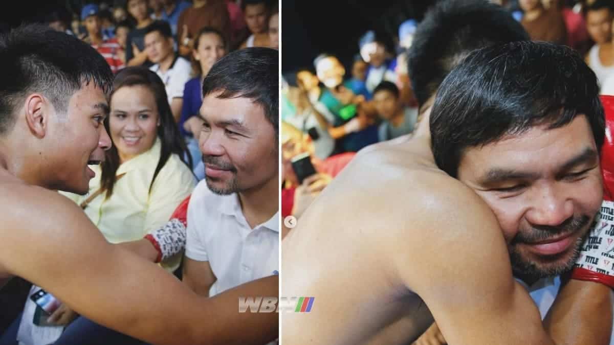 Eman Bacosa wins hugs Manny Pacquiao