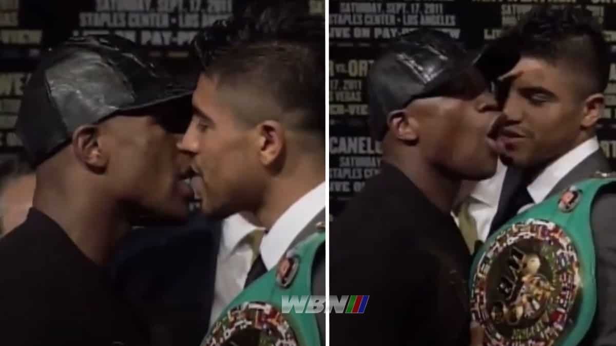 Floyd Mayweather vs Victor Ortiz kiss nose